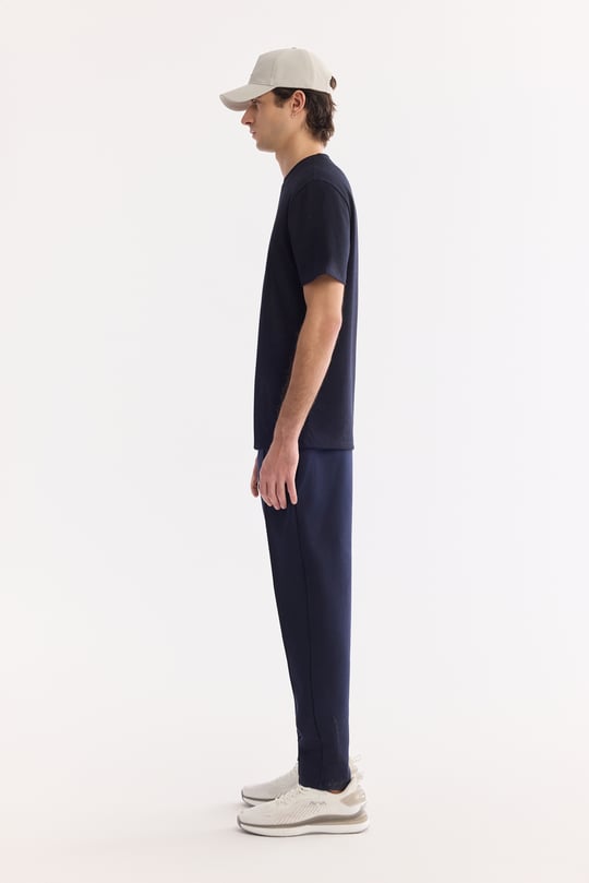 Lacivert Bisiklet Yaka Bi-Stretch Baskılı T-Shirt