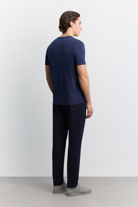 Lacivert Bisiklet Yaka Soft Touch Basic T-Shirt