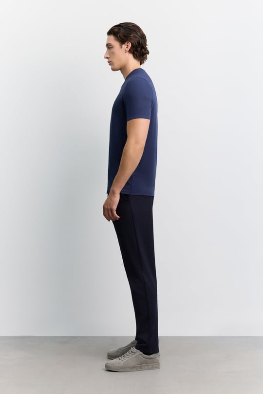 Lacivert Bisiklet Yaka Soft Touch Basic T-Shirt