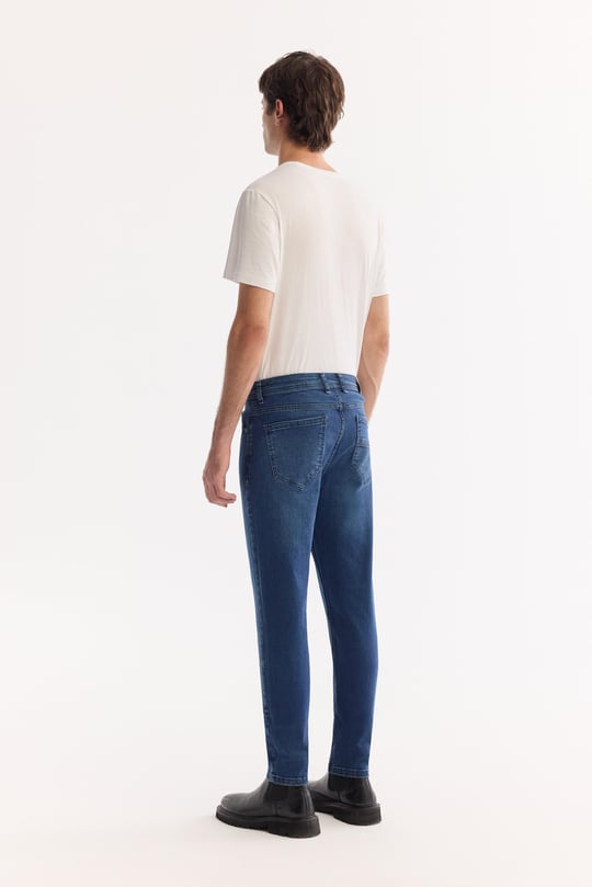 Lacivert Klasik Bel Eskitme Yıkamalı Elastan Jean Pantolon