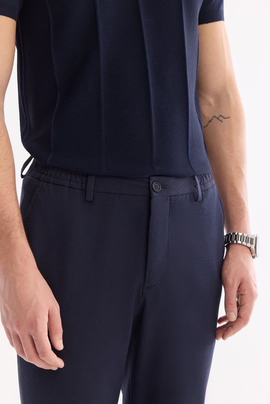 Lacivert Beli Lastikli Viskon Karışımlı Elastan Chino Pantolon