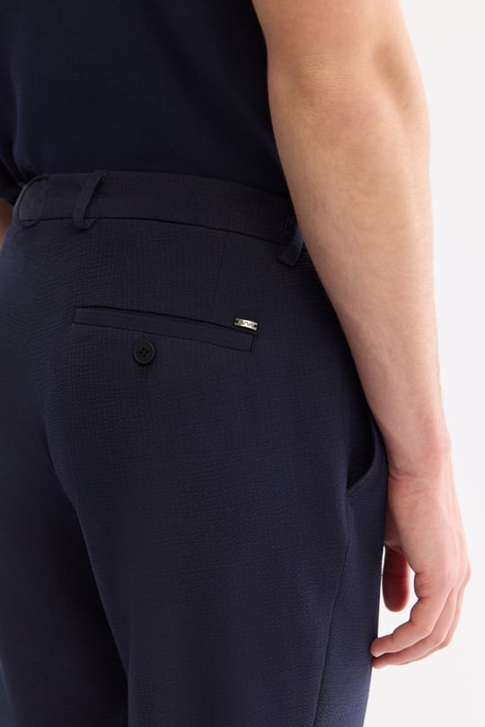 Lacivert Beli Lastikli Viskon Karışımlı Elastan Chino Pantolon