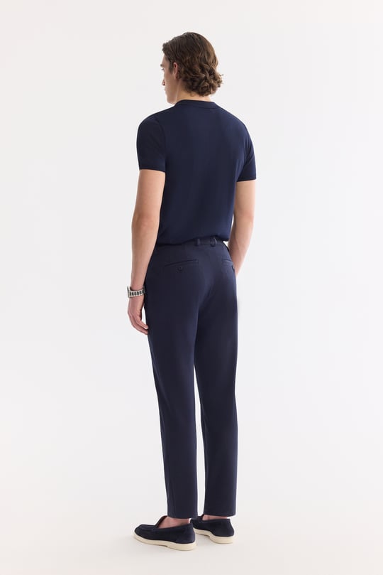 Lacivert Beli Lastikli Viskon Karışımlı Elastan Chino Pantolon