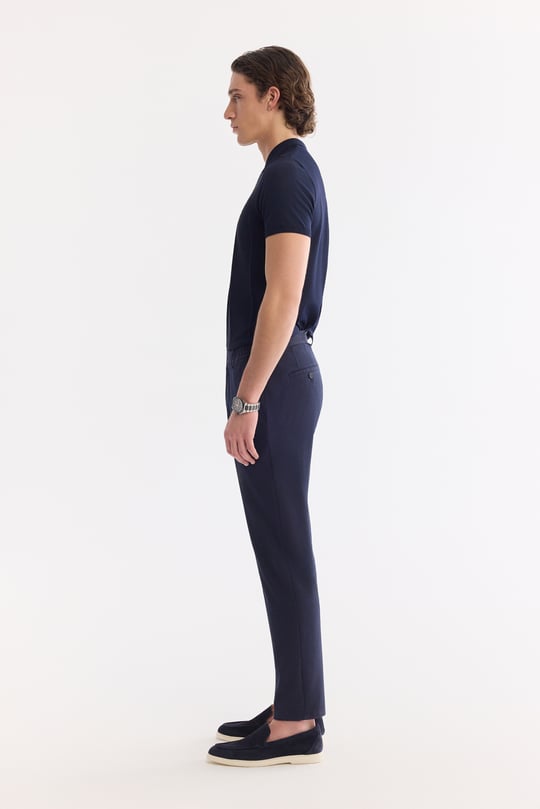 Lacivert Beli Lastikli Viskon Karışımlı Elastan Chino Pantolon