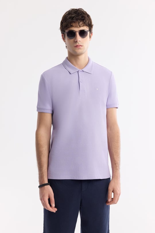 Lila Kıvrılmaz Polo Yaka %100 Pamuk Basic T-Shirt