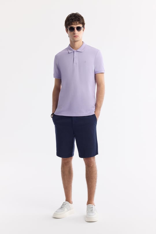 Lila Kıvrılmaz Polo Yaka %100 Pamuk Basic T-Shirt