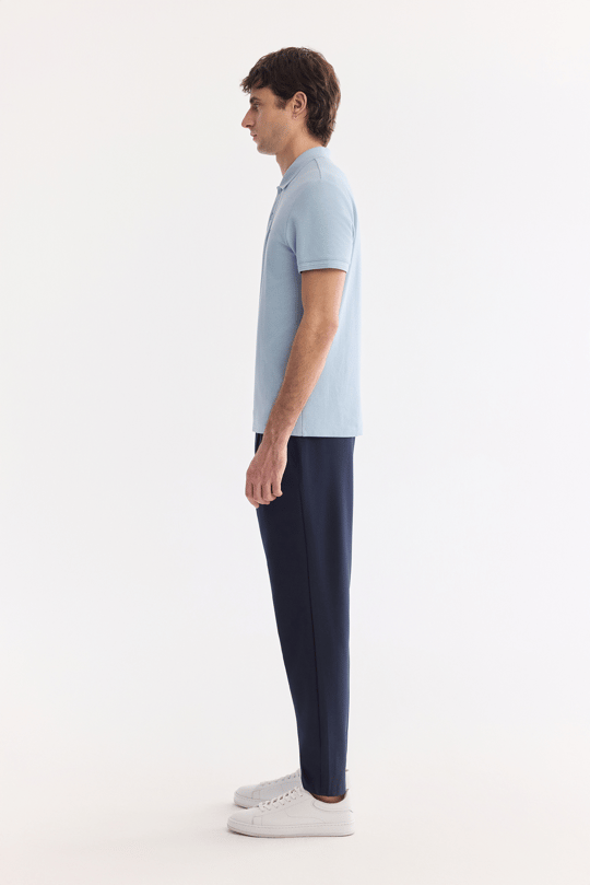 Mavi Kıvrılmaz Polo Yaka %100 Pamuk Basic T-Shirt