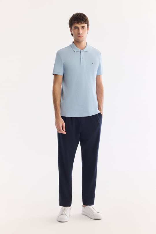 Mavi Kıvrılmaz Polo Yaka %100 Pamuk Basic T-Shirt