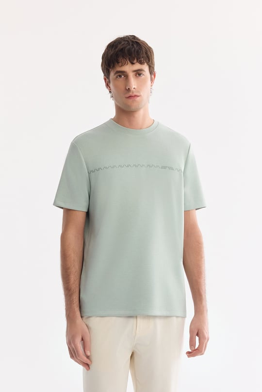 Mint Yeşil Bisiklet Baskılı Viskon Karışımlı Bi-Stretch İnterlok T-Shirt