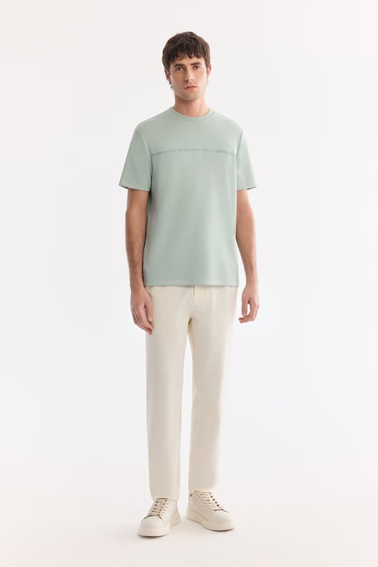 Mint Yeşil Bisiklet Baskılı Viskon Karışımlı Bi-Stretch İnterlok T-Shirt