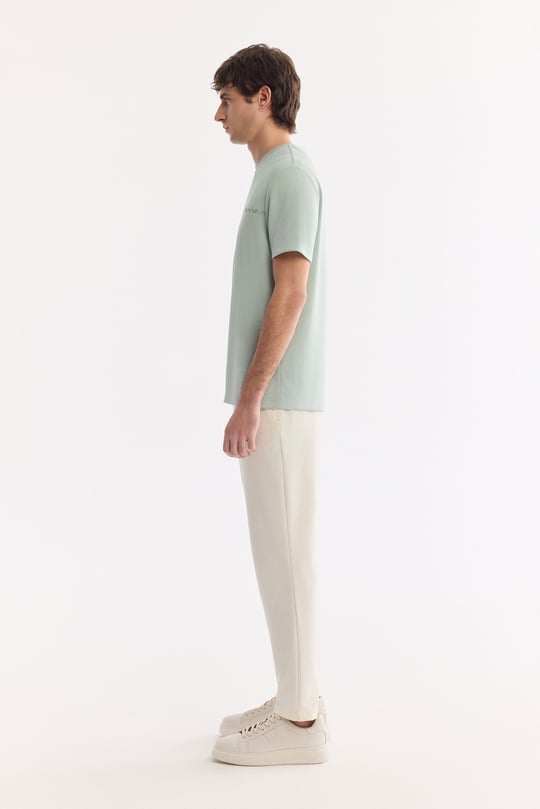 Mint Yeşil Bisiklet Baskılı Viskon Karışımlı Bi-Stretch İnterlok T-Shirt