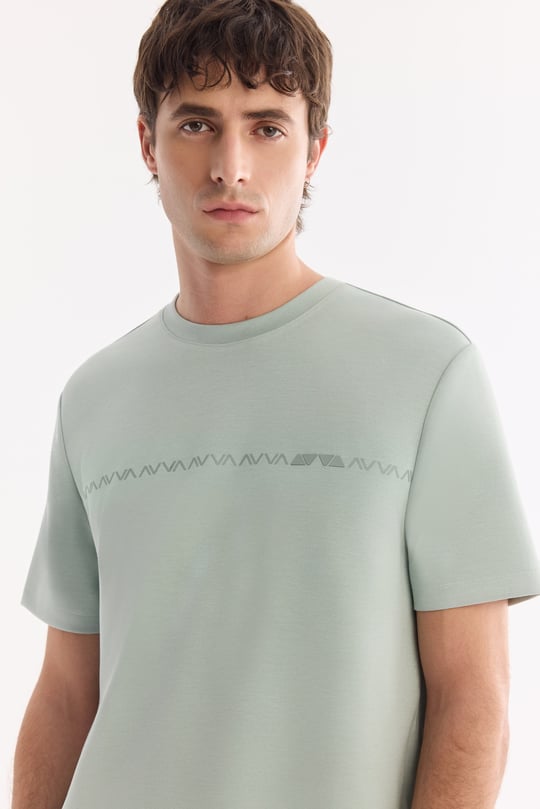 Mint Yeşil Bisiklet Baskılı Viskon Karışımlı Bi-Stretch İnterlok T-Shirt