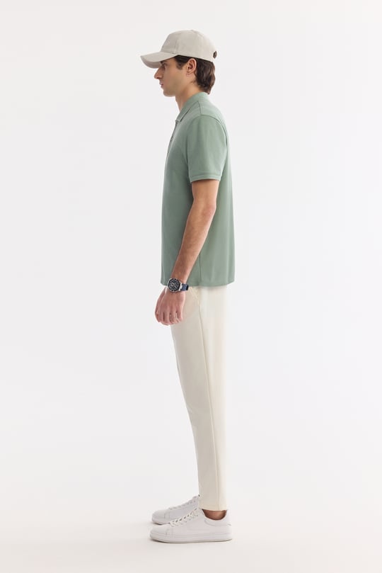 Mint Yeşil Kıvrılmaz Polo Yaka %100 Pamuk Basic T-Shirt