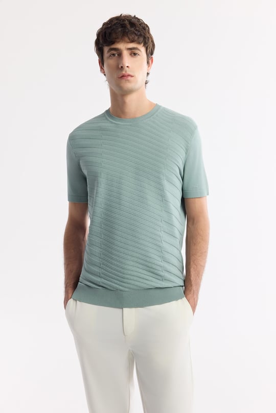 Nil Yeşili Bisiklet Yaka Rayon Triko T-Shirt