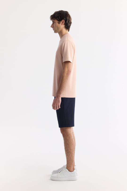 Pembe Bisiklet Yaka Baskılı Bi-Stretch İnterlok T-Shirt