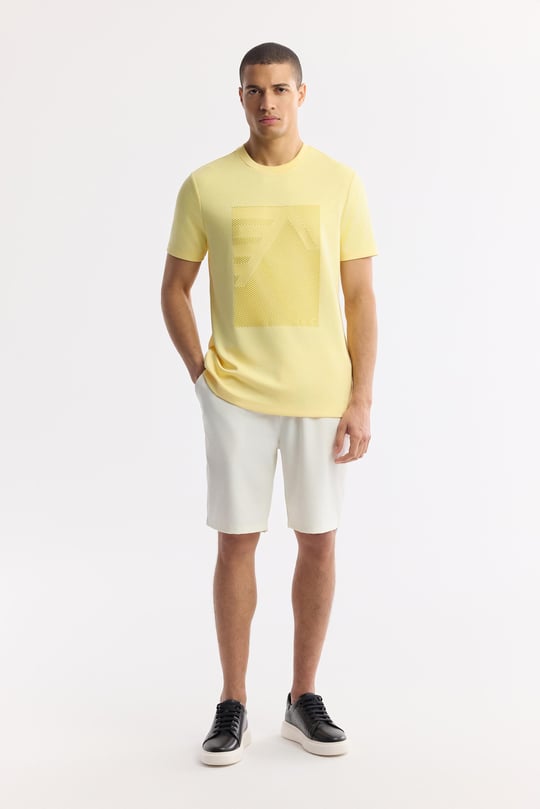 Sarı Bisiklet Yaka Baskılı Bi-Stretch İnterlok T-Shirt
