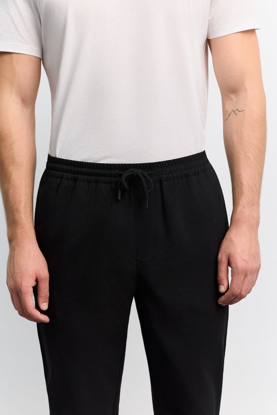 Siyah Beli Lastikli Bağcıklı Duble Paça Jogger Pantolon