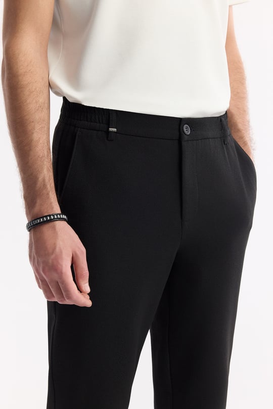 Siyah Beli Lastikli Bi-Stretch Chino Pantolon