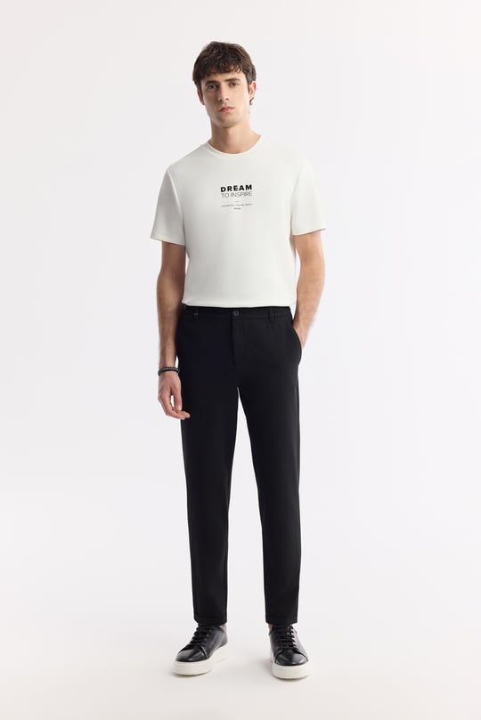 Siyah Beli Lastikli Bi-Stretch Chino Pantolon