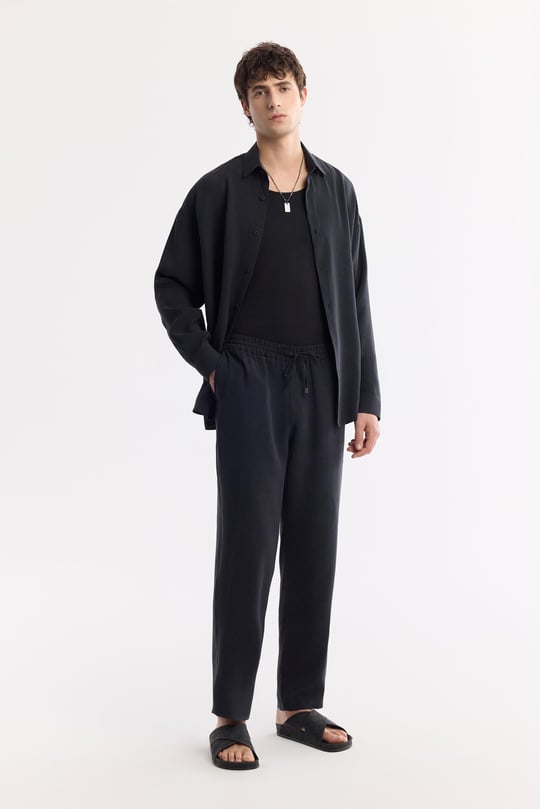 Siyah Beli Lastikli Bağcıklı Soft Touch Pantolon