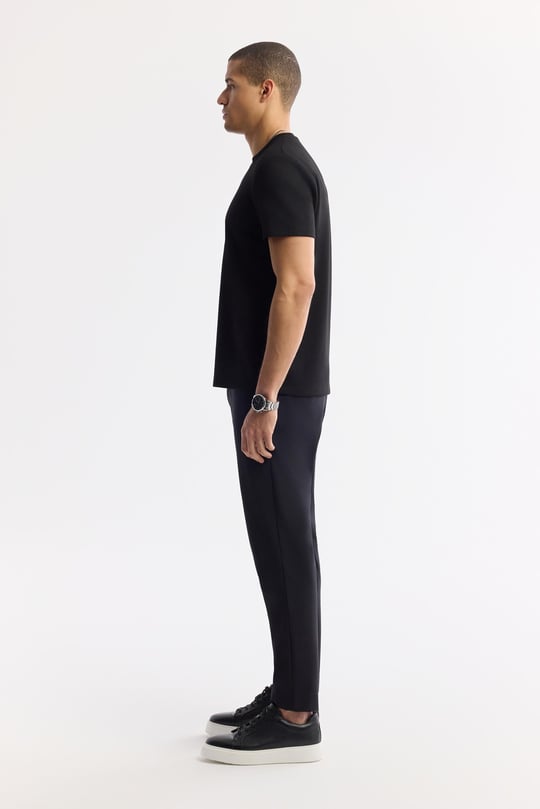 Siyah Bisiklet Yaka Baskılı Bi-Stretch İnterlok T-Shirt