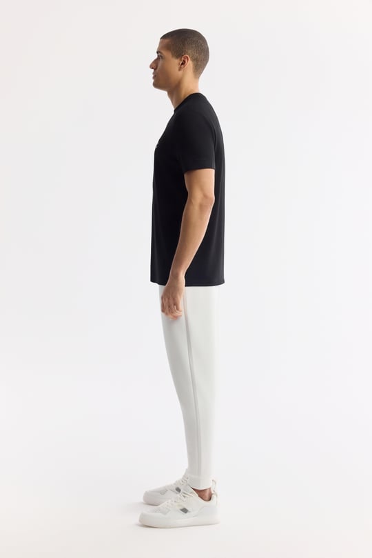 Siyah Bisiklet Yaka Baskılı Bi-Stretch İnterlok T-Shirt