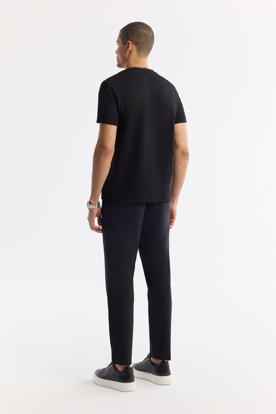 Siyah Bisiklet Yaka Baskılı Bi-Stretch İnterlok T-Shirt