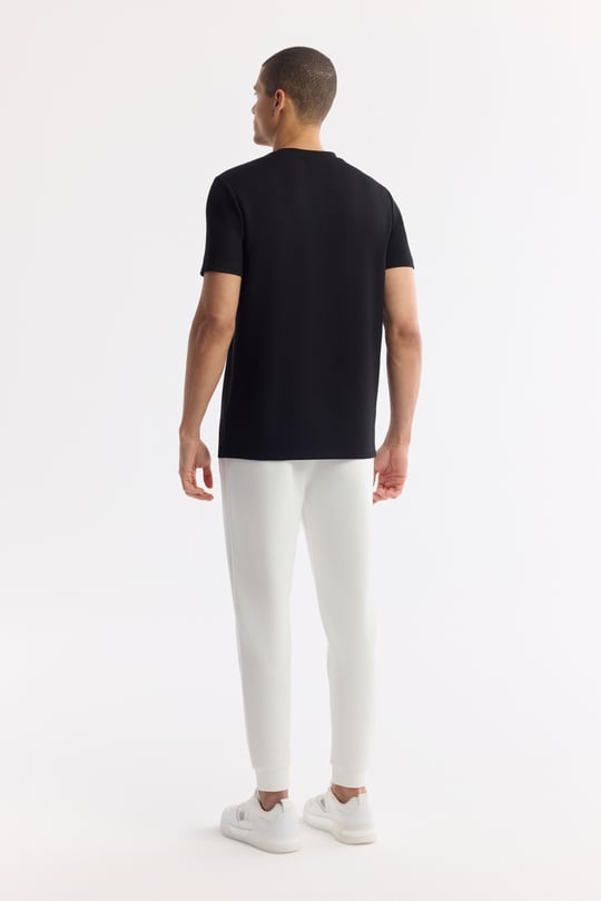 Siyah Bisiklet Yaka Baskılı Bi-Stretch İnterlok T-Shirt