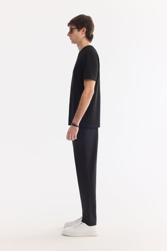 Siyah Bisiklet Yaka Baskılı Bi-Stretch İnterlok T-Shirt