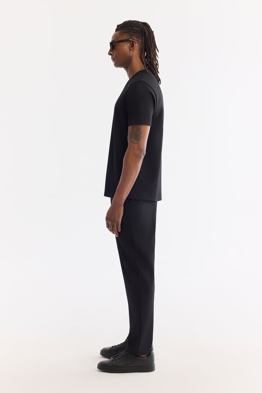 Siyah Bisiklet Yaka Viskon Karışımlı Baskılı Bi-Stretch İnterlok T-Shirt