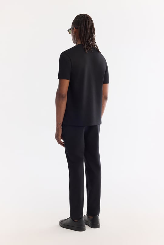 Siyah Bisiklet Yaka Viskon Karışımlı Baskılı Bi-Stretch İnterlok T-Shirt