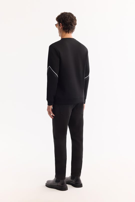 Siyah Bisiklet Yaka Kolay Ütülenen Bi-Stretch Baskılı Sweatshirt