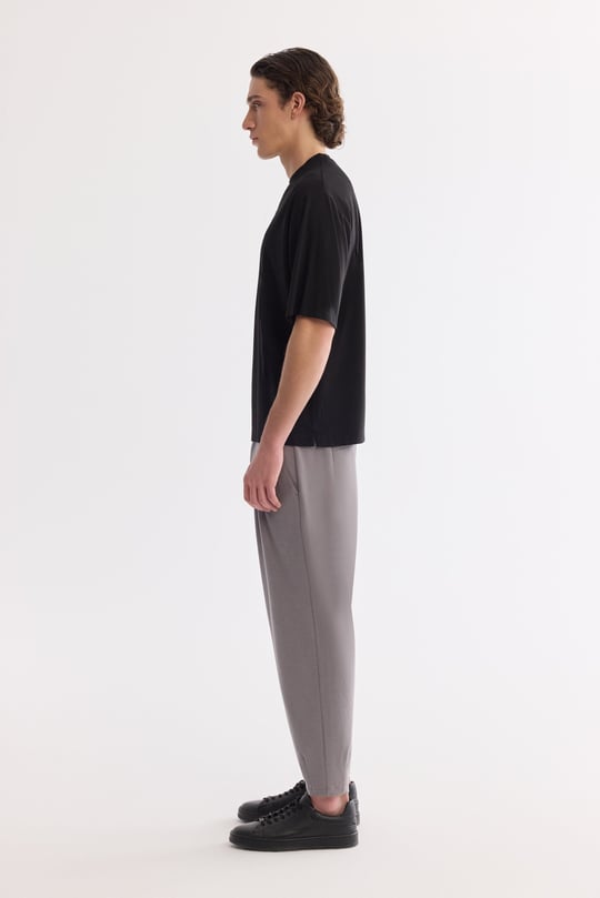 Siyah Bisiklet Yaka Oversize Rayon T-Shirt