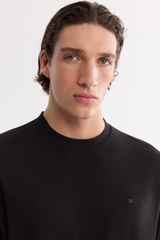 Siyah Bisiklet Yaka Oversize Rayon T-Shirt