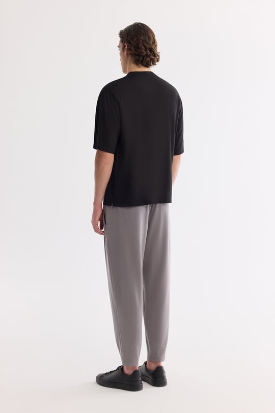 Siyah Bisiklet Yaka Oversize Rayon T-Shirt