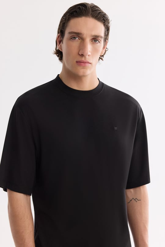 Siyah Bisiklet Yaka Oversize Rayon T-Shirt