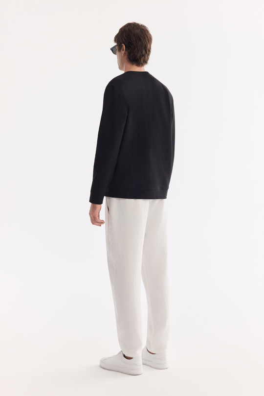 Siyah Bisiklet Yaka Pamuklu Kolay Ütülenen Sweatshirt