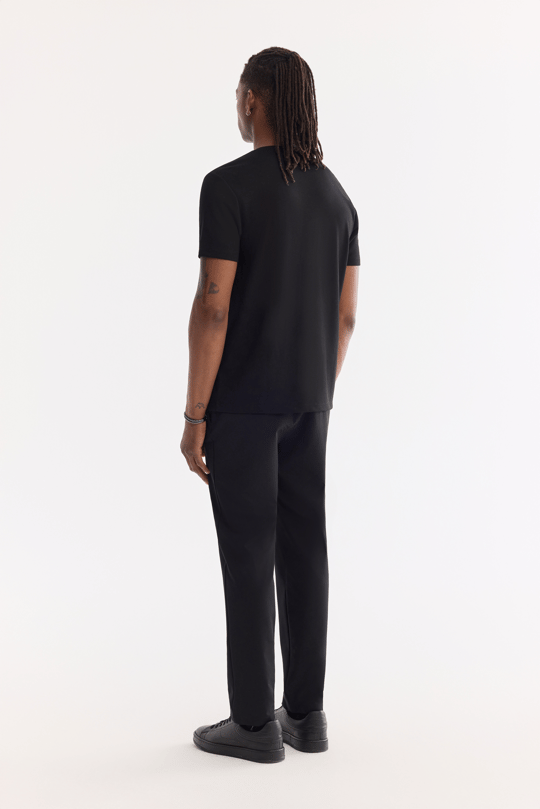 Siyah Bisiklet Yaka Elastan Bi-Stretch İnterlok T-Shirt