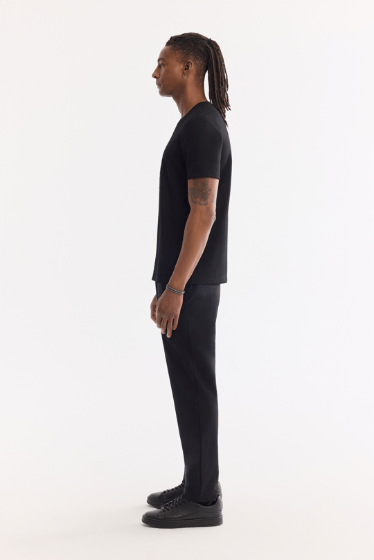 Siyah Bisiklet Yaka Elastan Bi-Stretch İnterlok T-Shirt