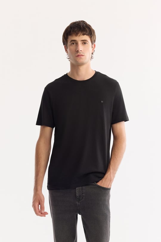 Siyah Bisiklet Yaka Soft Touch Basic T-Shirt