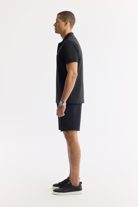 Siyah Polo Yaka Jakarlı Elastan T-Shirt