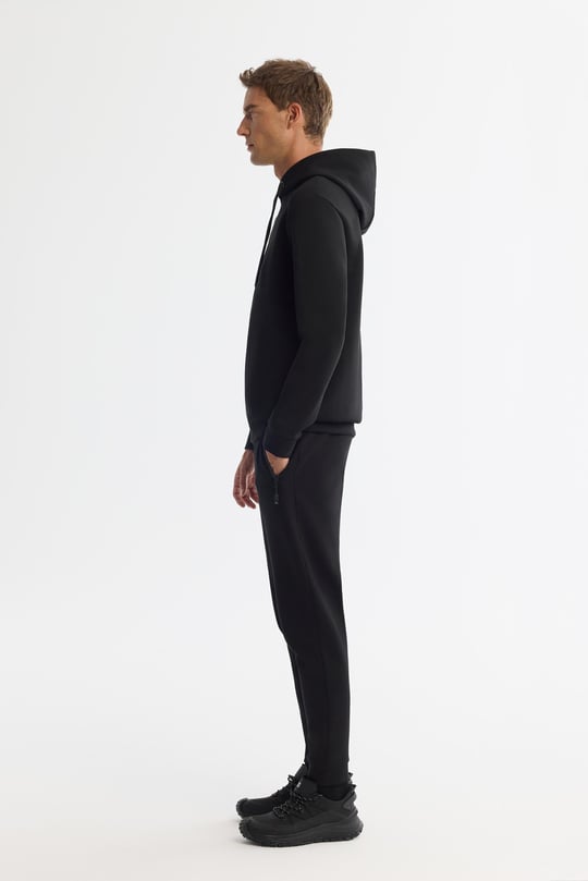Siyah Kapüşonlu Esnek Yumuşak Doku İnterlok Kumaş Basic Sweatshirt