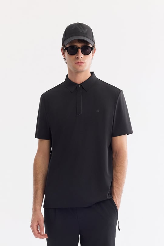 Siyah Kıvrılmaz Polo Yaka Kırışmaz Hızlı Kuruyan Teknik Kumaş T-Shirt