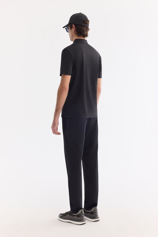 Siyah Kıvrılmaz Polo Yaka Kırışmaz Hızlı Kuruyan Teknik Kumaş T-Shirt