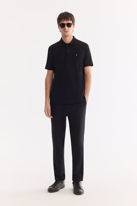 Siyah Kıvrılmaz Polo Yaka %100 Pamuk Basic T-Shirt