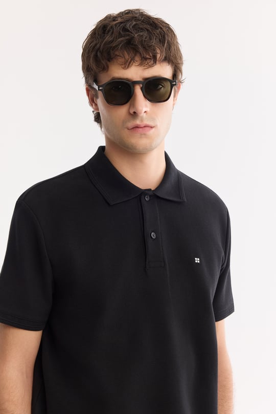 Siyah Kıvrılmaz Polo Yaka %100 Pamuk Basic T-Shirt