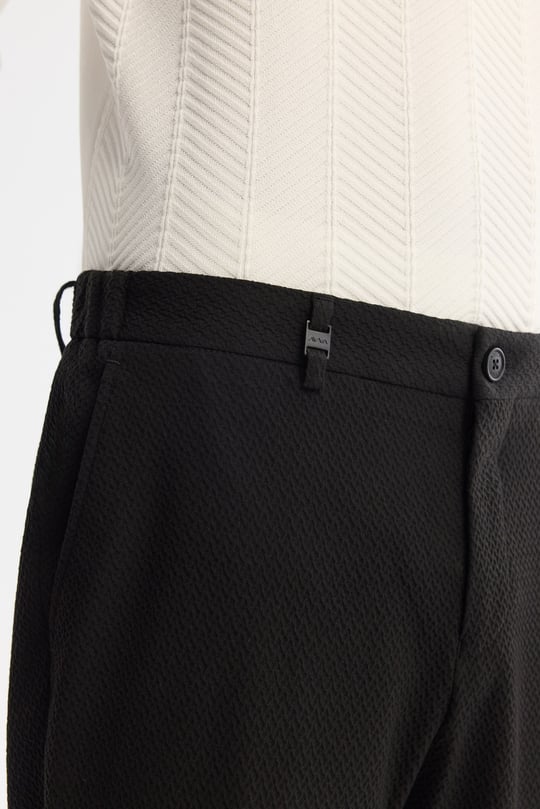Siyah Klasik Bel Yandan Cepli Dokulu Bi-Stretch Pantolon
