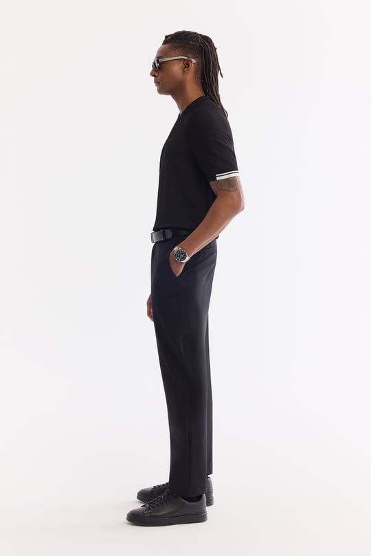 Siyah Polo Yaka Fermuarlı Rayon Karışımlı Triko T-Shirt