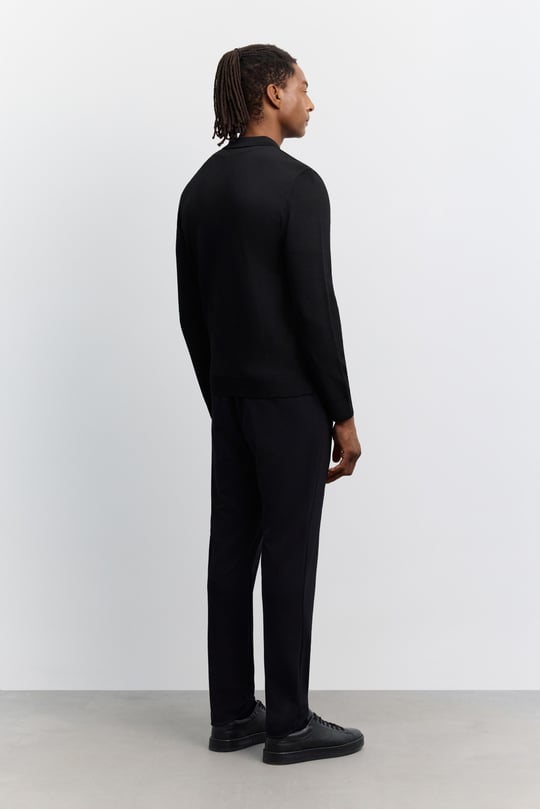 Siyah Polo Yaka Rayon Tüylenmeyen Basic Triko Kazak
