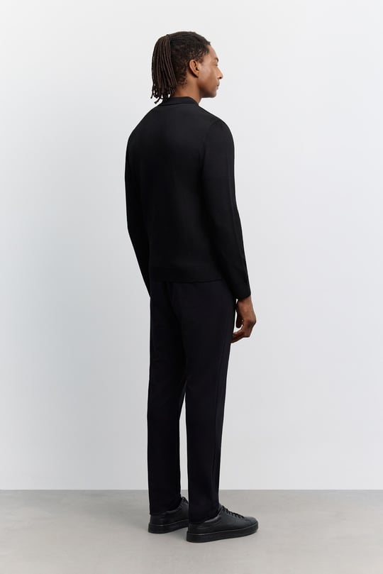 Siyah Polo Yaka Rayon Tüylenmeyen Basic Triko Kazak